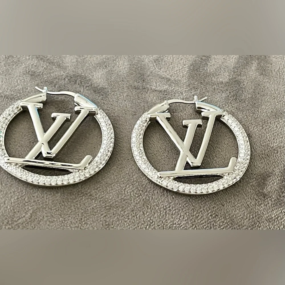 Earrings… Earrings.. LV Hoops w/Bling - Picture 3 of 4